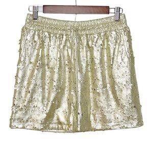 Anthropologie Leifsdottir Sliced Silverfield Leather Floral Cutout Skirt Gold